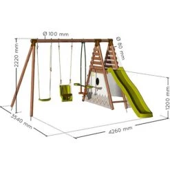Soulet Camelia Wooden Swing Set With Slide -EcoFlora Sales Shop 004636 VISUEL DIM PRODUIT