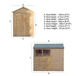 Waltons 7' X 5' Outdoor Tongue & Groove Repositionable Garden Shiplap Storage Shed -EcoFlora Sales Shop 7x5 Shiplap Apex Modular Spec Drawing 300dpi 01