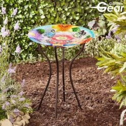 Garden Gear 18-Inch Glass Birdbath With Stand