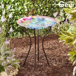 Garden Gear 18-Inch Glass Birdbath With Stand -EcoFlora Sales Shop G4508 LS 2 With logo