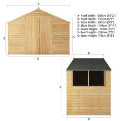 Waltons 5' X 10' Outdoor Wooden Overlap Apex Roof Garden Storage Shed Workshop -EcoFlora Sales Shop SI 001 001 0167 Spec20Drawing