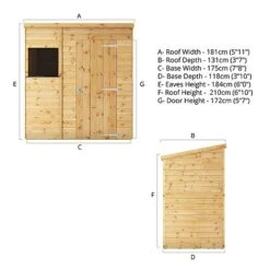 Waltons 6' X 4' Outdoor Tongue & Groove Pent Roof Modular Repositionable Shiplap Garden Storage Shed -EcoFlora Sales Shop SI 001 004 0124 6x4 Shiplap Pent Spec Drawing 01