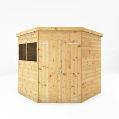 Waltons 7' X 7' Outdoor Shiplap Tongue & Groove Flat Roof Garden Corner Storage Shed 18 Waltons 7' X 7' Outdoor Shiplap Tongue & Groove Flat Roof Garden Corner Storage Shed -EcoFlora Sales Shop SI 001 004 0127 7x7 Shiplap Corner Shed Front