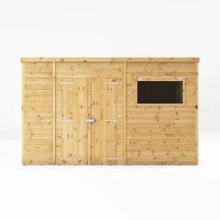 Waltons 12' X 8' Premium Shiplap Pent Roof Garden Shed -EcoFlora Sales Shop SI 001 004 0132 12x8 Premium Shiplap Pent Front