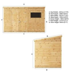Waltons 12' X 8' Premium Shiplap Pent Roof Garden Shed -EcoFlora Sales Shop SI 001 004 0132 Spec Drawing 01