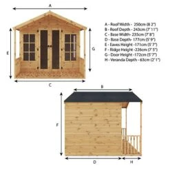 Waltons 8' X 8' Apex Summerhouse With Veranda -EcoFlora Sales Shop SI 003 001 0005 8x8 Wessex Summerhouse Spec Drawing 300dpi 02