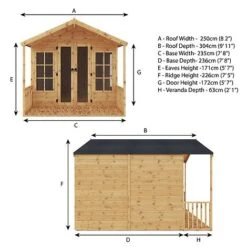Waltons 10' X 8' Apex Summerhouse With Veranda -EcoFlora Sales Shop SI 003 001 0006 10x8 Wessex Summerhouse Spec Drawing 300dpi 02