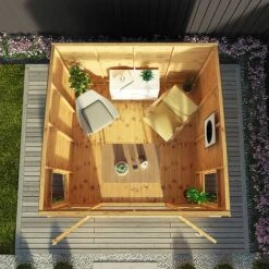 Waltons 8 X 8 Wooden Garden Shiplap Tongue And Groove Helios Summerhouse Garden Room 17 Waltons 8 X 8 Wooden Garden Shiplap Tongue And Groove Helios Summerhouse Garden Room -EcoFlora Sales Shop SI 003 001 0008 8x8 Helios Summerhouse WG1b Aerial