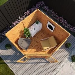 Waltons 7 X 7 Wooden Outdoor Shiplap Tongue And Groove Premier Corner Garden Summerhouse -EcoFlora Sales Shop SI 003 001 0037 7x7 Corner Summerhouse OSB Aerial W1