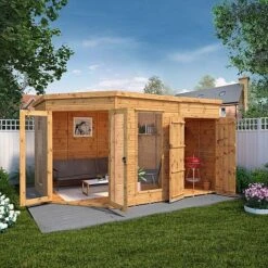 Waltons 12' X 8' Corner Summerhouse With Side Shed -EcoFlora Sales Shop SI 003 001 0078 12x8 Corner Summerhouse with Side Shed DO Mercia Garden 1