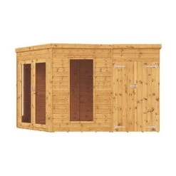 Waltons 12' X 8' Corner Summerhouse With Side Shed -EcoFlora Sales Shop SI 003 001 0078 12x8 Corner Summerhouse with Side Shed Studio Front 2