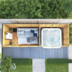 Waltons 18 X 6 Maine Pent Wooden Garden Summerhouse With Patio Area Shiplap Tongue And Groove 16 Waltons 18 X 6 Maine Pent Wooden Garden Summerhouse With Patio Area Shiplap Tongue And Groove -EcoFlora Sales Shop SI 003 001 0091 Summerhouse DT Shiplap Pent 18x6 Patio Area M1 Aerial