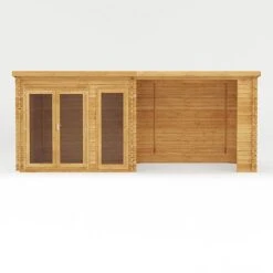 Waltons 6m X 3m Studio Pent With Outdoor Area - 28mm - Double Glazed -EcoFlora Sales Shop SI 006 002 0061 Log Cabin with Patio Area Studio Front