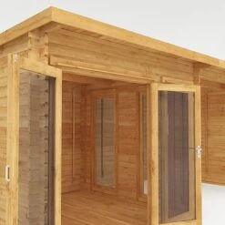 Waltons 6m X 3m Studio Pent With Outdoor Area - 28mm - Double Glazed -EcoFlora Sales Shop SI 006 002 0061 Pent Log Cabin with Patio Area Studio Detail003