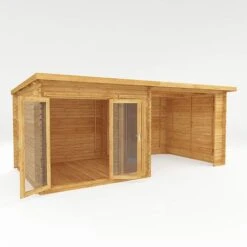 Waltons 6m X 3m Studio Pent With Outdoor Area - 28mm - Double Glazed -EcoFlora Sales Shop SI 006 002 0061 Pent Log Cabin with Patio Area Studio MainDO