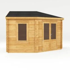4m X 4m Corner Cabin - 28mm Double Glazed 16 4m X 4m Corner Cabin - 28mm Double Glazed -EcoFlora Sales Shop SI 006 004 0084 4mx4m The Holly Corner Log Cabin 44mm Studio Left
