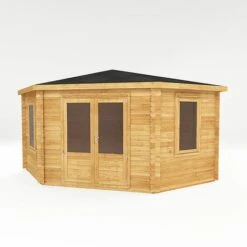 4m X 4m Corner Cabin - 28mm Double Glazed 17 4m X 4m Corner Cabin - 28mm Double Glazed -EcoFlora Sales Shop SI 006 004 0084 4mx4m The Holly Corner Log Cabin 44mm Studio MainDC