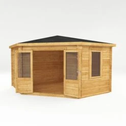 4m X 4m Corner Cabin - 28mm Double Glazed 18 4m X 4m Corner Cabin - 28mm Double Glazed -EcoFlora Sales Shop SI 006 004 0084 4mx4m The Holly Corner Log Cabin 44mm Studio MainDO