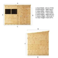 Waltons 8' X 6' Outdoor Tongue & Groove Pent Roof Modular Repositionable Shiplap Garden Storage Shed -EcoFlora Sales Shop SI001 004 0125 8x6 Shiplap Pent Spec Drawing