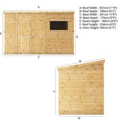 Waltons 12' X 6' Premium Shiplap Pent Roof Garden Shed -EcoFlora Sales Shop Si 001 004 0129 Spec Drawing